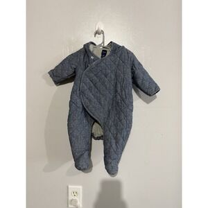 BABY GAP‎ Quilted Chambray Bear One Piece Insulated Suit Bunting 3-6 Mo. Footed